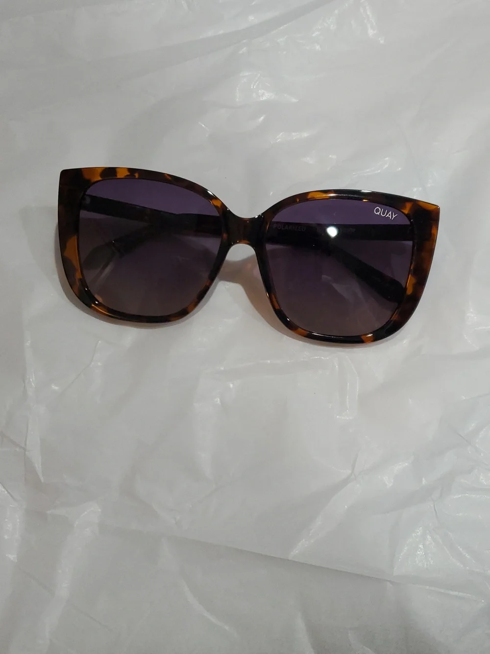 Quay Australia Ever After‎ Square Tortoise/Smoke Taupe Polarized Sunglasses new
